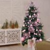 46 Pcs Velvet Christmas Ball Ornaments – Assorted Pink Shatterproof Tree Decorations in 3 Sizes - Image 2