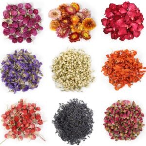 9 Bags Natural Dried Flowers – Herbal Kit with Rose, Lavender, Jasmine for Candle Making, Soap & Bath Bombs