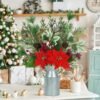 Christmas Table Centerpiece – Artificial Poinsettia, Berries, Pinecone & Greenery in Vase for Holiday Decor - Image 2