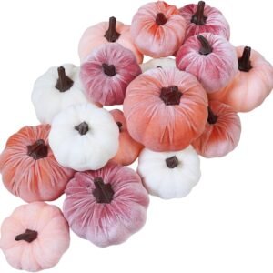 16 Pcs Velvet Pumpkins – Blush, Coral, Pink & Cream Decor for Fall, Weddings, Baby Showers & Thanksgiving