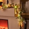 6ft Fall Garland with Lights – Lambs Ear Leaves & Pumpkins Thanksgiving Mantle Table Porch Decor - Image 2