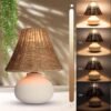 11" Small Table Lamp – Ceramic Base with Rattan Shade, Dimmable Boho Japandi Light for Bedroom & Small Spaces - Image 3