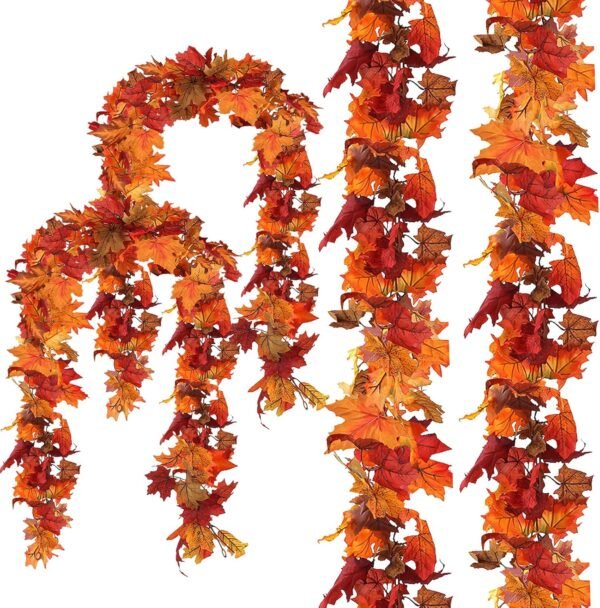 4 Pack Fall Leaf Garlands – Hanging Maple Vines for Thanksgiving, Weddings & Autumn Decor