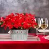 Christmas Poinsettia Table Centerpiece – LED Artificial Flowers in Rustic Metal Pot, Holiday Décor, 1 Pack - Image 3