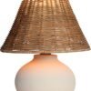 11" Small Table Lamp – Ceramic Base with Rattan Shade, Dimmable Boho Japandi Light for Bedroom & Small Spaces - Image 4