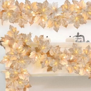 3 Pack Fall Garland Lights – 20FT 60LED Maple Leaf Autumn Thanksgiving Halloween Decor