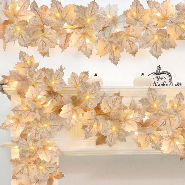 3 Pack Fall Garland Lights – 20FT 60LED Maple Leaf Autumn Thanksgiving Halloween Decor