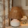 11" Small Table Lamp – Ceramic Base with Rattan Shade, Dimmable Boho Japandi Light for Bedroom & Small Spaces - Image 5