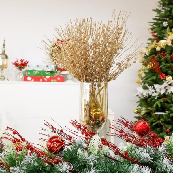 24-Pack Christmas Tree Picks & Sprays – Glitter Berry Stems & Twigs for Tree Filler and Holiday Decor