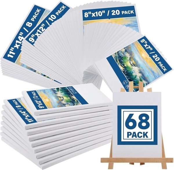 68-Pack Canvas Boards Set – Multiple Sizes (5x7 to 11x14) for Acrylic, Oil, Tempera & Watercolor Painting