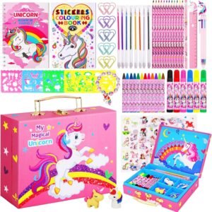 66-Pc Kids Art Kit with Unicorn Case – Crayons, Colored Pencils, Coloring & Sketch Books for Girls 4-12