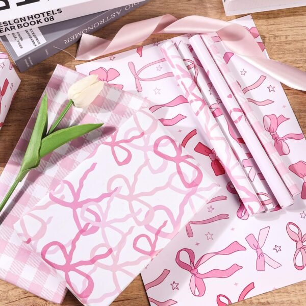 Pink Bow Wrapping Paper – Cute Gift Wrap for Christmas, Baby Showers, Birthdays & Bachelorette Parties