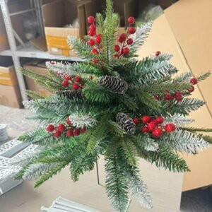 2-Pack Pre-Lit Christmas Tree Urn Fillers – Battery-Powered Artificial Pine Trees with Tripod, 8 Light Modes & Timer for Outdoor Holiday Decor