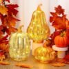 6 Pack LED Mercury Glass Pumpkin Lights – 3 Sizes for Thanksgiving Table & Porch Decor - Image 2