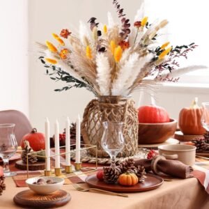 90 PCS Fall Dried Pampas Grass Bouquet – Autumn Floral Stems for Boho Weddings, Thanksgiving Centerpieces, Home & Table Decorations