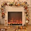 6 Ft Fall Garland with Lights – Autumn Leaves & Pumpkins Thanksgiving Table Mantle Porch Decor - Image 4