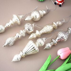 6 Pcs Vintage Glass Finial Ornaments, Hanging Christmas Tree & Holiday Home Décor