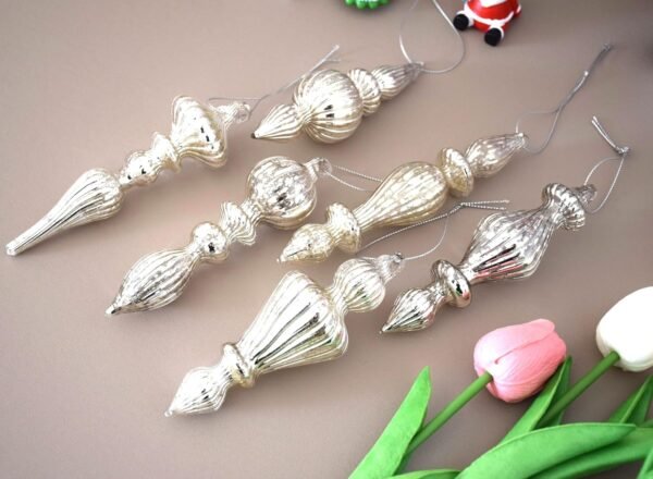 6 Pcs Vintage Glass Finial Ornaments, Hanging Christmas Tree & Holiday Home Décor