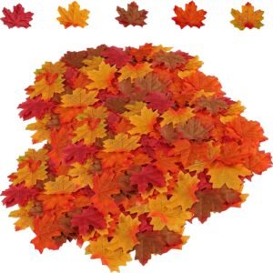 500 PCS Artificial Maple Leaves – 5 Assorted Silk Fall Leaves for Halloween, Thanksgiving, Party & Autumn Decor