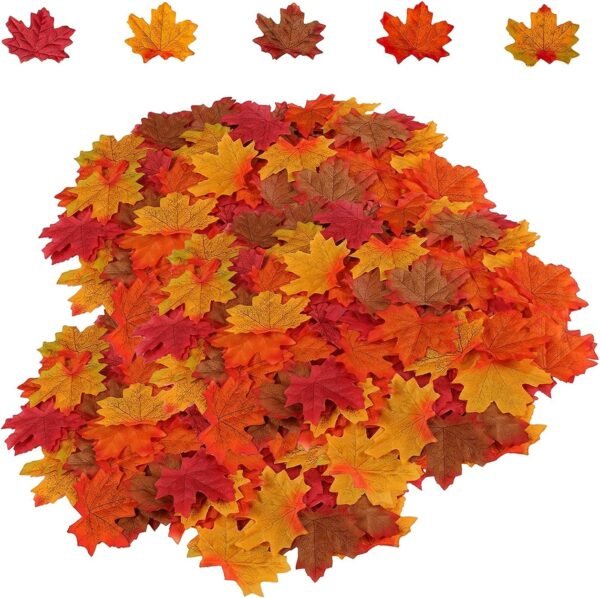 500 PCS Artificial Maple Leaves – 5 Assorted Silk Fall Leaves for Halloween, Thanksgiving, Party & Autumn Decor