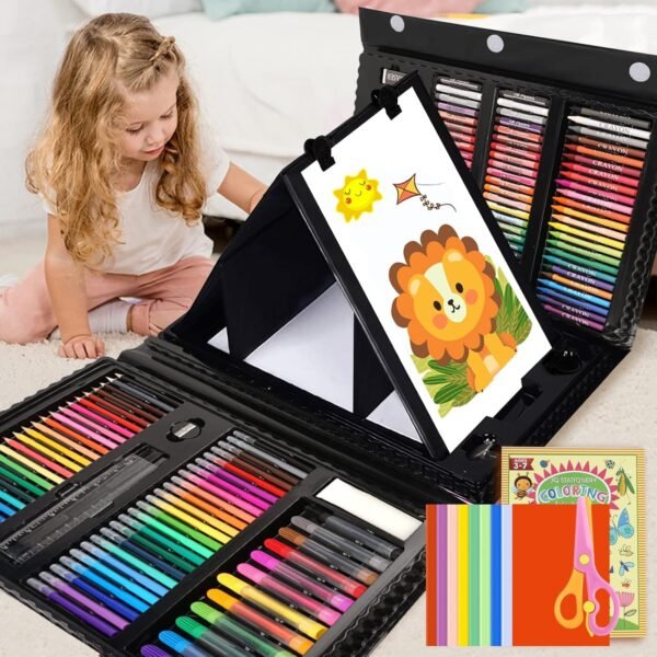 208-Pc Art Supplies Set for Kids & Teens – Includes Easel, Crayons, Colored Pencils, Scissors & More