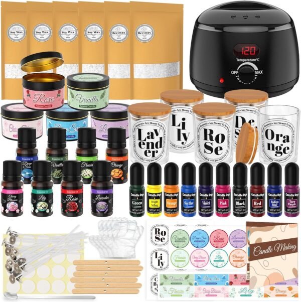 43 PCS Candle Making Kit for Adults – Complete DIY Set with Wax Melter, Scents, Dyes, Jars & Wicks