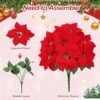 6-Pack Artificial Poinsettias – 7-Head 17.7" Velvet Faux Christmas Flowers for Indoor/Outdoor Decor (Assembly Required) - Image 4