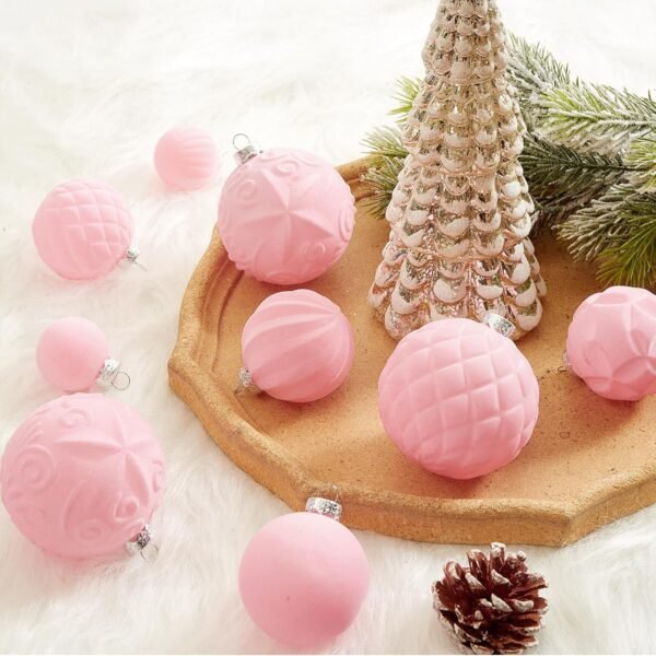 46 Pcs Velvet Christmas Ball Ornaments – Assorted Pink Shatterproof Tree Decorations in 3 Sizes