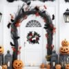 16" Halloween Skull Wreath with Hands – Gothic Red & Black Rose Decor for Front Door or Window - Image 3