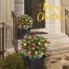 2-Pack Pre-Lit Christmas Tree Urn Fillers – Battery-Powered Artificial Pine Trees with Tripod, 8 Light Modes & Timer for Outdoor Holiday Decor - Image 4