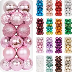 24ct Shatterproof Christmas Ball Ornaments – 1.57" Pink Holiday Tree Decorations Set for Xmas, Party & Home Décor
