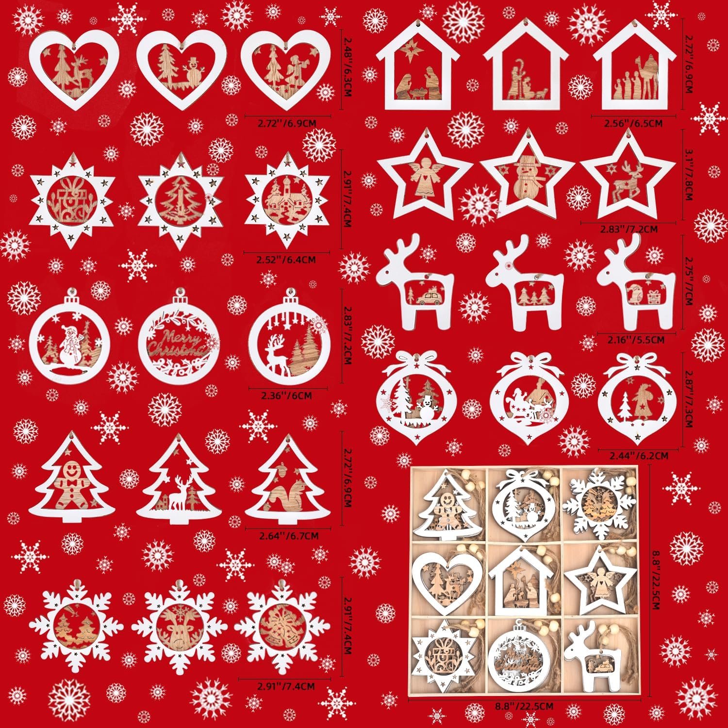 27-Pc Wooden Christmas Ornaments – Farmhouse 3D Holiday Decor - Image 4