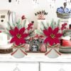 2-Pack Mini Artificial Christmas Trees with Poinsettias, Pine Cones & Berries – Small Potted Holiday Tabletop Decor & Centerpieces - Image 2