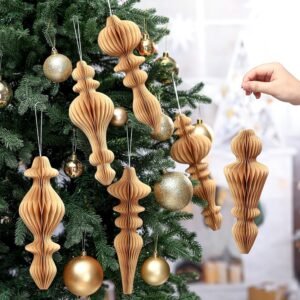 6 Pcs 10" Honeycomb Paper Christmas Ornaments – Neutral Hanging Decorations for Holiday, Xmas Party, Ceiling, and Home Decor (Brown)