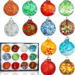 12 Pcs Hand-Blown Glass Gazing Balls – Hanging Witch Ornaments for Outdoor Patio & Garden Decor