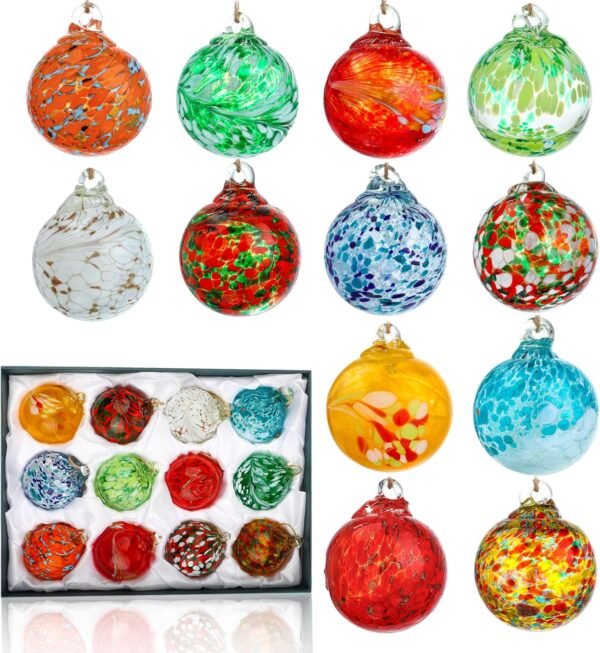 12 Pcs Hand-Blown Glass Gazing Balls – Hanging Witch Ornaments for Outdoor Patio & Garden Decor