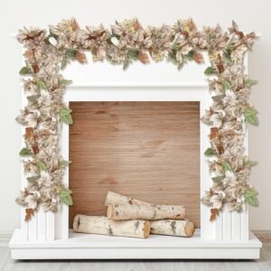 2 Pack 6ft Fall Garlands with White Pumpkins & Maple Leaves – Autumn Decor for Thanksgiving, Mantel & More