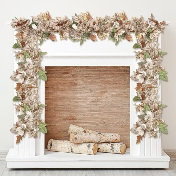 2 Pack 6ft Fall Garlands with White Pumpkins & Maple Leaves – Autumn Decor for Thanksgiving, Mantel & More
