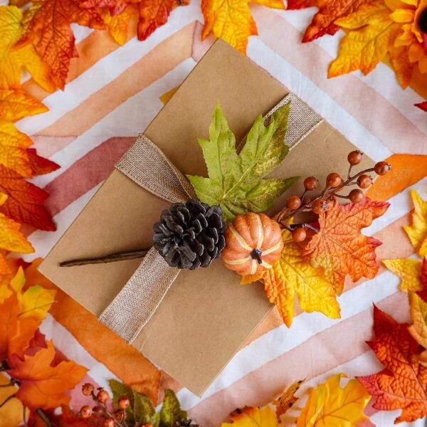 8 Pcs Artificial Fall Maple Leaf with Branches and Pumpkins, Sunflowers, Pine Cones & Berries – Thanksgiving Floral Picks & Centerpiece Decor