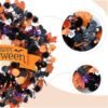 22" Halloween Wreath – Orange & Black Boxwood with Ghost, Spider & Happy Halloween Sign for Door or Home Decor - Image 5