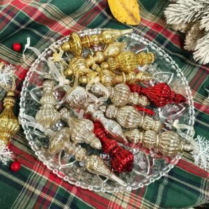 9 Pcs Silver Glass Ball Drop Finial Ornaments for Christmas Tree, Wreath & Garland Decor
