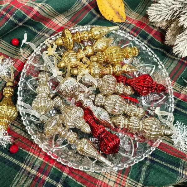 9 Pcs Silver Glass Ball Drop Finial Ornaments for Christmas Tree, Wreath & Garland Decor