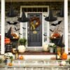 6 Pcs Hanging Black Witch Hats with 3D Bat Stickers – Halloween Indoor & Outdoor Party Decor - Image 2