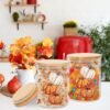 3Pcs Fall Glass Storage Jars 17oz with Bamboo Lids – Thanksgiving Pumpkin & Leaf Canisters - Image 2