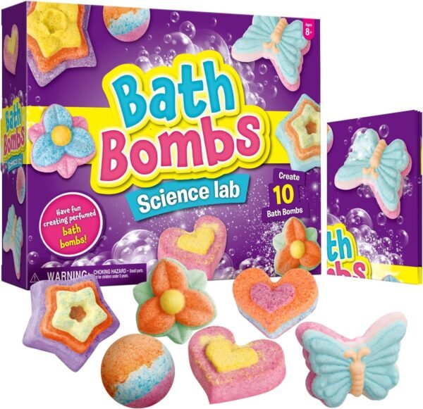 Kids Bath Bomb Science Lab Kit – DIY Set to Make 10 Fizzy Bombs with Toys Inside, Ages 8–12