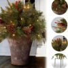 2-Pack Pre-Lit Christmas Tree Urn Fillers – Battery-Powered Artificial Pine Trees with Tripod, 8 Light Modes & Timer for Outdoor Holiday Decor - Image 3