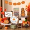 15 Pcs Fall Tiered Tray Decor – Rustic Wooden Signs, Pumpkins & Gnomes for Thanksgiving & Autumn Displays - Image 5