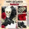 16" Halloween Skull Wreath with Hands – Gothic Red & Black Rose Decor for Front Door or Window - Image 5