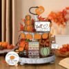 15 Pcs Fall Tiered Tray Decor – Rustic Wooden Signs, Pumpkins & Gnomes for Thanksgiving & Autumn Displays - Image 2