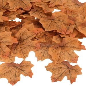 400 Pcs Artificial Fall Maple Leaves – Coffee & Yellow Decor for Weddings, Thanksgiving & Halloween